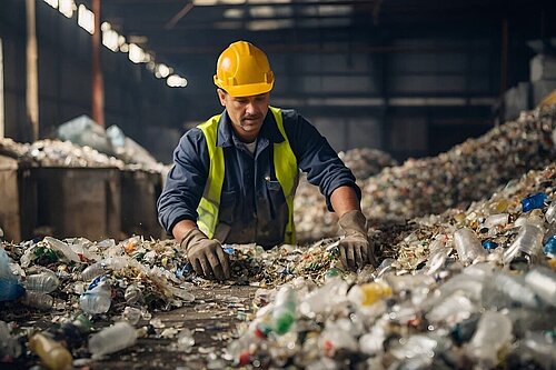 Worker sorting recycling