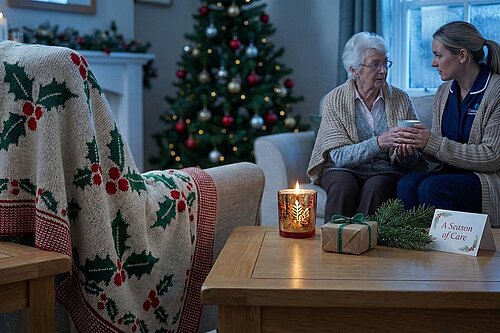 Carer with elderly resident in cold room