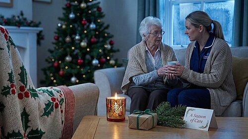 Carer with elderly resident in cold room